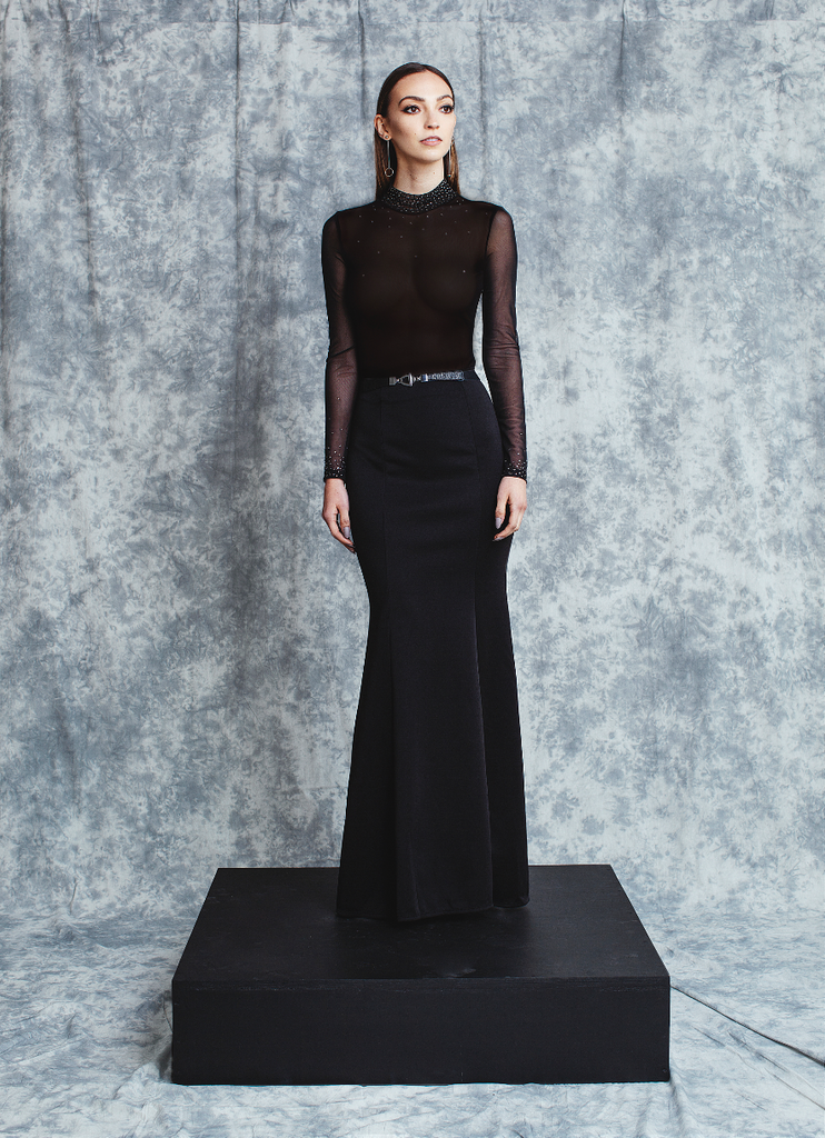 SHEER BODYSUIT WITH MOCK NECK