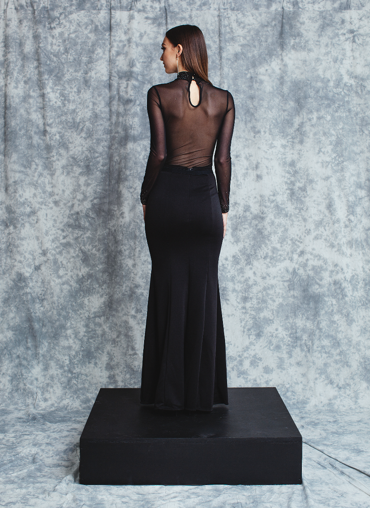 SHEER BODYSUIT WITH MOCK NECK