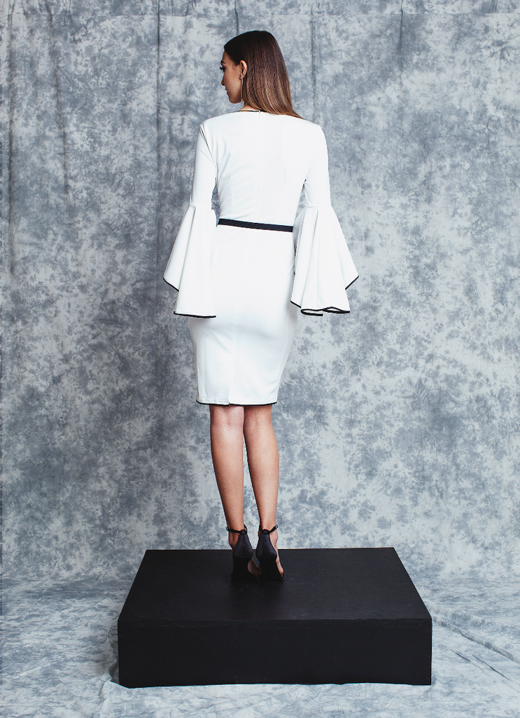 WHITE DRESS WITH BELL SLEEVES