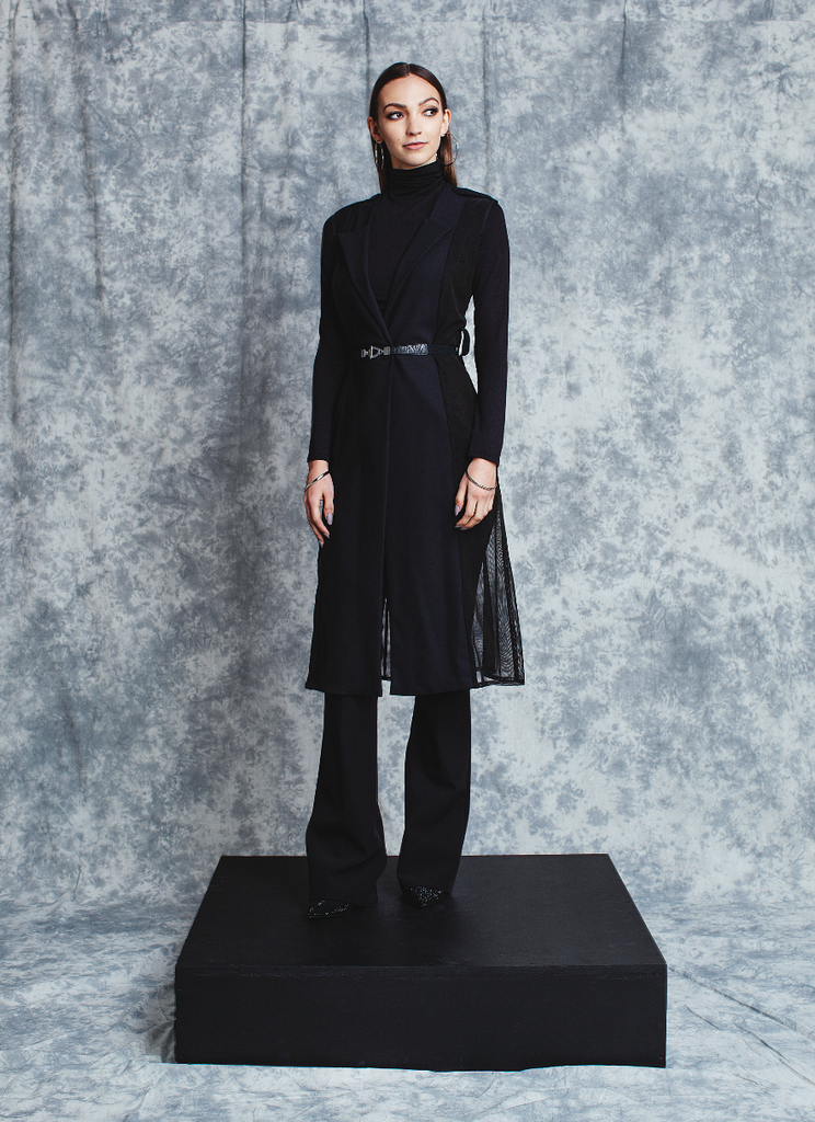 SHEER TRENCH WITH SOLID PANELS