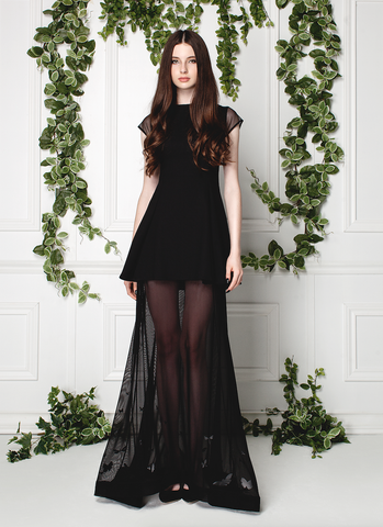 SHEER GOWN WITH APPLIQUE